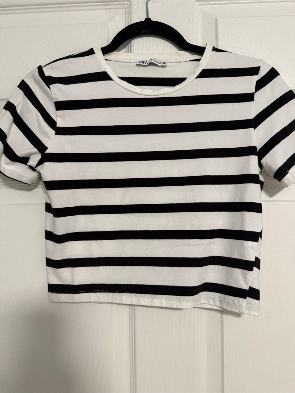 Zara Black and White Striped Short Sleeve Tee